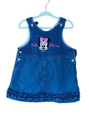 Vintage Disney Baby Minnie denim cotton sleeveless embroidered dress size 18 mo